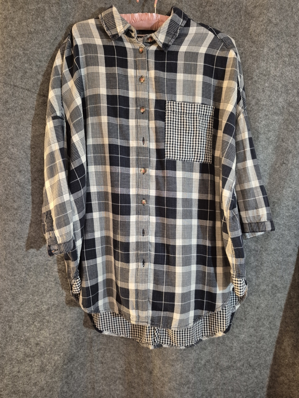 Men's Black & White Plaid Button-Up Shirt
